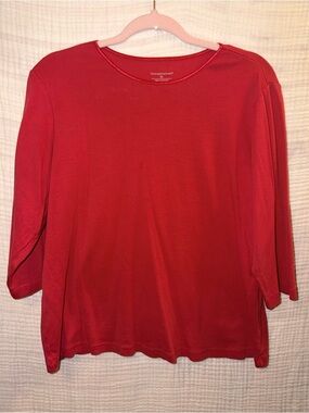 🎀5/$15 Christopher & Banks Red 3/4 Sleeve Crewneck layering base Top Size XL  -D
